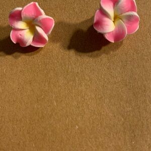 Pink and White Plumeria Flower Earrings